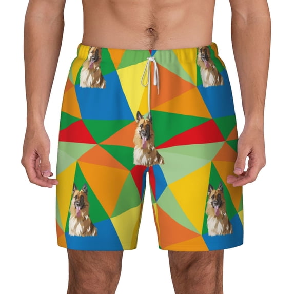 Lsque Mens Swim Trunks German Shepherd Dog Pattern - Bathing Suit Compression Liner - Beach Swim Shorts Swimwear - (S-3XL) - Stretch Quick Dry -Large