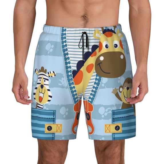 Lsque Mens Swim Trunks Giraffe Come Out From Zipper Pattern - Bathing Suit Compression Liner - Beach Swim Shorts Swimwear - (S-3XL) - Stretch Quick Dry -Medium