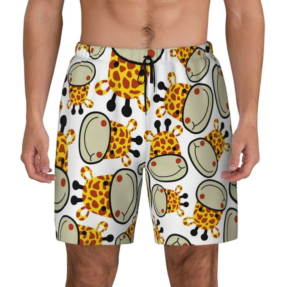Lsque Mens Swim Trunks Giraffes Head Pattern - Bathing Suit Compression Liner - Beach Swim Shorts Swimwear - (S-3XL) - Stretch Quick Dry -Large