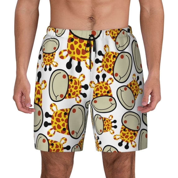 Lsque Mens Swim Trunks Giraffes Head Pattern - Bathing Suit Compression Liner - Beach Swim Shorts Swimwear - (S-3XL) - Stretch Quick Dry -X-Large