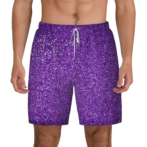 Lsque Mens Swim Trunks Glitter Purple Pattern - Bathing Suit Compression Liner - Beach Swim Shorts Swimwear - (S-3XL) - Stretch Quick Dry -X-Large