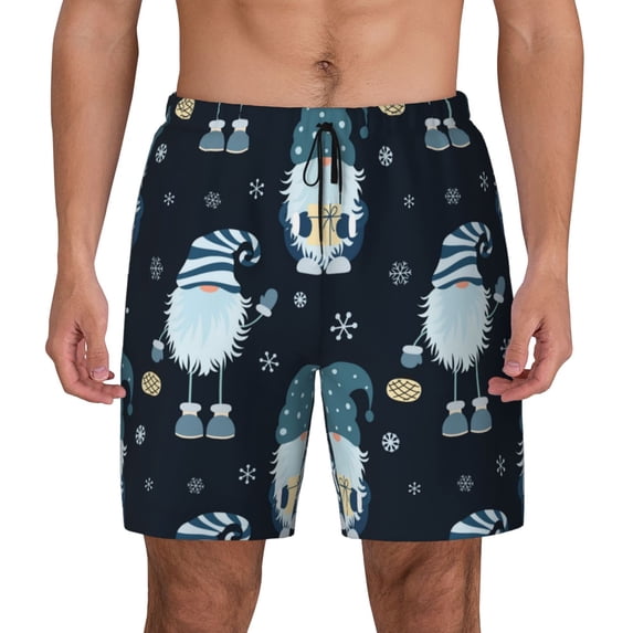 Lsque Mens Swim Trunks Gnome and Snowflakes Pattern - Bathing Suit Compression Liner - Beach Swim Shorts Swimwear - (S-3XL) - Stretch Quick Dry -3X-Large