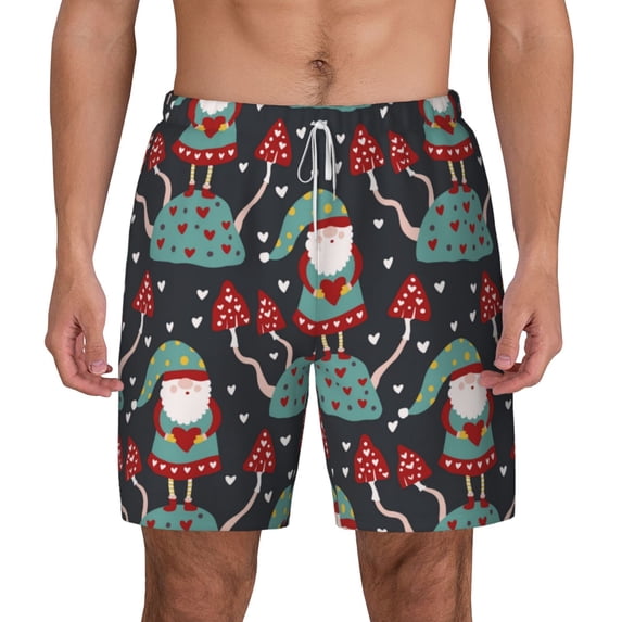 Lsque Mens Swim Trunks Gnome With Mushroom 2 Pattern - Bathing Suit Compression Liner - Beach Swim Shorts Swimwear - (S-3XL) - Stretch Quick Dry -X-Large