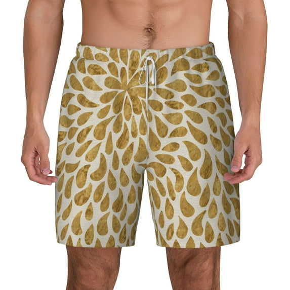 Lsque Mens Swim Trunks Gold Drops Pattern - Bathing Suit Compression Liner - Beach Swim Shorts Swimwear - (S-3XL) - Stretch Quick Dry -X-Large