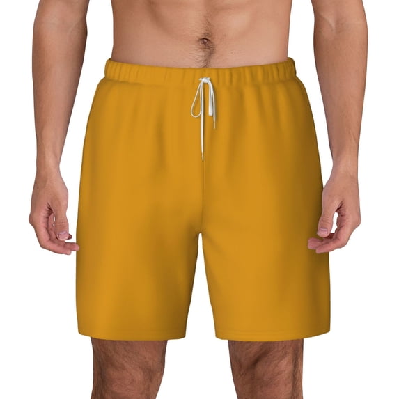 Lsque Mens Swim Trunks Goldenrod Pattern - Bathing Suit Compression Liner - Beach Swim Shorts Swimwear - (S-3XL) - Stretch Quick Dry -Small