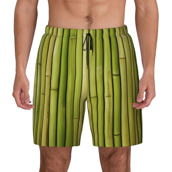Lsque Mens Swim Trunks Green Bamboo Fence Pattern - Bathing Suit Compression Liner - Beach Swim Shorts Swimwear - (S-3XL) - Stretch Quick Dry -Small