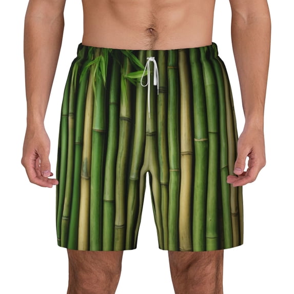Lsque Mens Swim Trunks Green Bamboo Fence1 Pattern - Bathing Suit Compression Liner - Beach Swim Shorts Swimwear - (S-3XL) - Stretch Quick Dry -Small