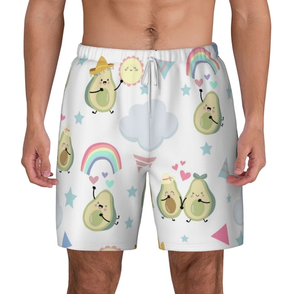 Lsque Mens Swim Trunks Green Blue Avocado Pattern - Bathing Suit Compression Liner - Beach Swim Shorts Swimwear - (S-3XL) - Stretch Quick Dry -Medium