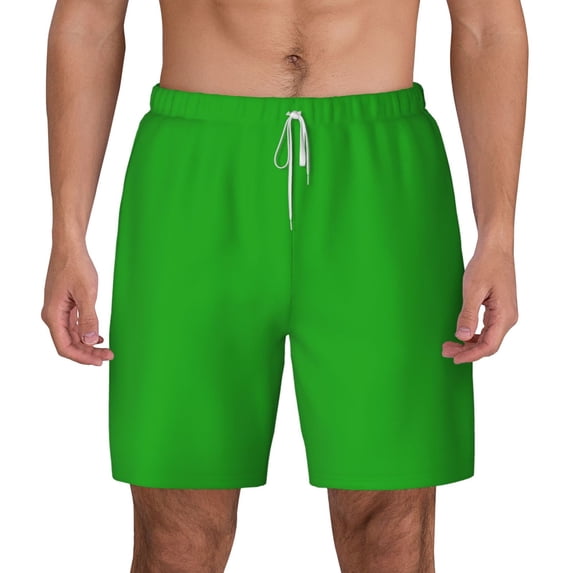 Lsque Mens Swim Trunks Green Pattern - Bathing Suit Compression Liner - Beach Swim Shorts Swimwear - (S-3XL) - Stretch Quick Dry -Large