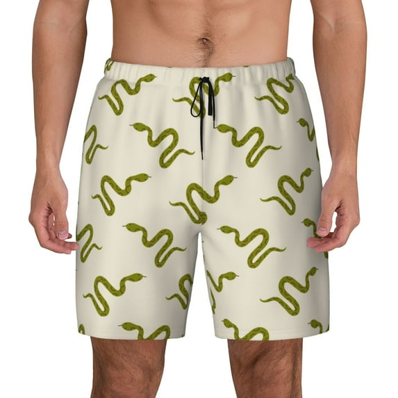 Lsque Mens Swim Trunks Green Snake Pattern - Bathing Suit Compression Liner - Beach Swim Shorts Swimwear - (S-3XL) - Stretch Quick Dry -X-Large