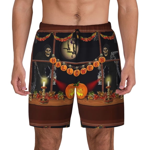 Lsque Mens Swim Trunks Halloween Decoration Pattern - Bathing Suit Compression Liner - Beach Swim Shorts Swimwear - (S-3XL) - Stretch Quick Dry -Small