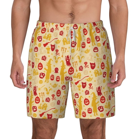 Lsque Mens Swim Trunks Halloween Elements Pattern - Bathing Suit Compression Liner - Beach Swim Shorts Swimwear - (S-3XL) - Stretch Quick Dry -Medium