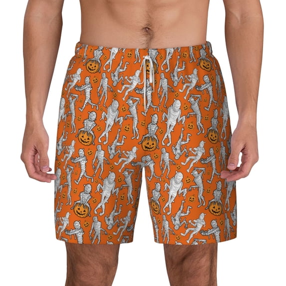 Lsque Mens Swim Trunks Halloween Mummy Pattern - Bathing Suit Compression Liner - Beach Swim Shorts Swimwear - (S-3XL) - Stretch Quick Dry -XX-Large