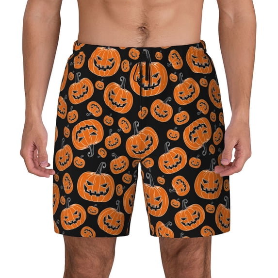 Lsque Mens Swim Trunks Halloween Pumpkins Pattern - Bathing Suit Compression Liner - Beach Swim Shorts Swimwear - (S-3XL) - Stretch Quick Dry -Large