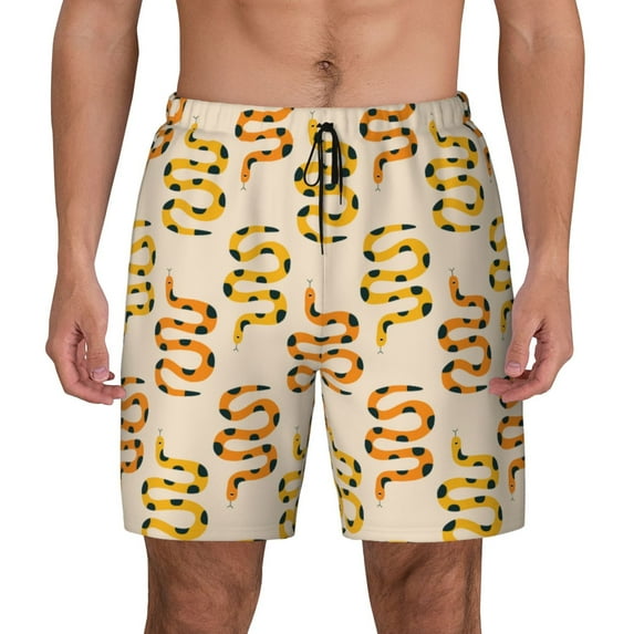 Lsque Mens Swim Trunks Hand Drawn Snake Pattern - Bathing Suit Compression Liner - Beach Swim Shorts Swimwear - (S-3XL) - Stretch Quick Dry -3X-Large