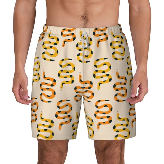 Lsque Mens Swim Trunks Hand Drawn Snake Pattern - Bathing Suit Compression Liner - Beach Swim Shorts Swimwear - (S-3XL) - Stretch Quick Dry -Medium