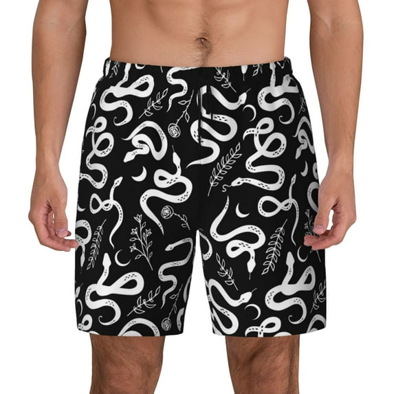 Lsque Mens Swim Trunks Hand Drawn Snake Pattern - Bathing Suit Compression Liner - Beach Swim Shorts Swimwear - (S-3XL) - Stretch Quick Dry -Small