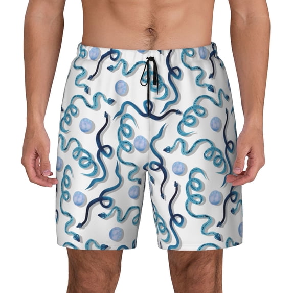Lsque Mens Swim Trunks Hand Drawn Snake Pattern - Bathing Suit Compression Liner - Beach Swim Shorts Swimwear - (S-3XL) - Stretch Quick Dry -Small