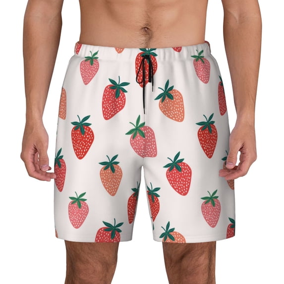 Lsque Mens Swim Trunks Hand Drawn Strawberry Pattern - Bathing Suit Compression Liner - Beach Swim Shorts Swimwear - (S-3XL) - Stretch Quick Dry -3X-Large