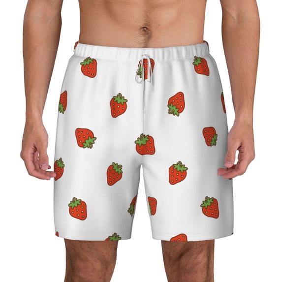 Lsque Mens Swim Trunks Hand Drawn Strawberry Pattern - Bathing Suit Compression Liner - Beach Swim Shorts Swimwear - (S-3XL) - Stretch Quick Dry -XX-Large