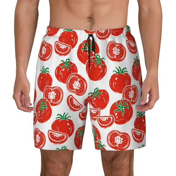 Lsque Mens Swim Trunks Hand Drawn Tomatoes Pattern - Bathing Suit Compression Liner - Beach Swim Shorts Swimwear - (S-3XL) - Stretch Quick Dry -3X-Large