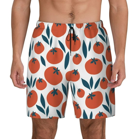 Lsque Mens Swim Trunks Hand Drawn Tomatoes Pattern - Bathing Suit Compression Liner - Beach Swim Shorts Swimwear - (S-3XL) - Stretch Quick Dry -Small