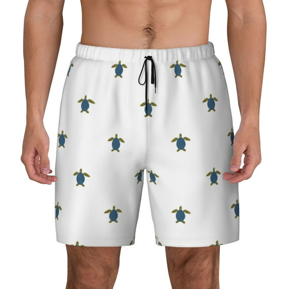 Lsque Mens Swim Trunks Hand Drawn Turtle Pattern - Bathing Suit Compression Liner - Beach Swim Shorts Swimwear - (S-3XL) - Stretch Quick Dry -3X-Large