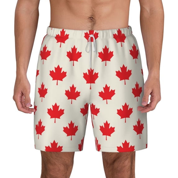 Lsque Mens Swim Trunks Happy Canada Day Pattern - Bathing Suit Compression Liner - Beach Swim Shorts Swimwear - (S-3XL) - Stretch Quick Dry -Large