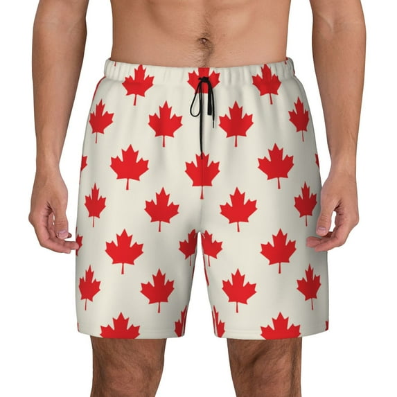 Lsque Mens Swim Trunks Happy Canada Day Pattern - Bathing Suit Compression Liner - Beach Swim Shorts Swimwear - (S-3XL) - Stretch Quick Dry -X-Large