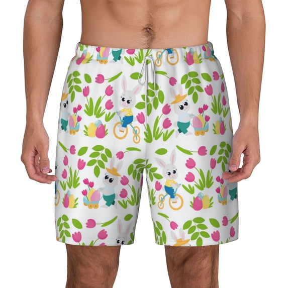 Lsque Mens Swim Trunks Happy Easter Pattern - Bathing Suit Compression Liner - Beach Swim Shorts Swimwear - (S-3XL) - Stretch Quick Dry -X-Large
