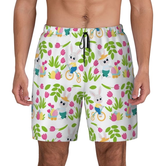 Lsque Mens Swim Trunks Happy Easter Pattern - Bathing Suit Compression Liner - Beach Swim Shorts Swimwear - (S-3XL) - Stretch Quick Dry -XX-Large