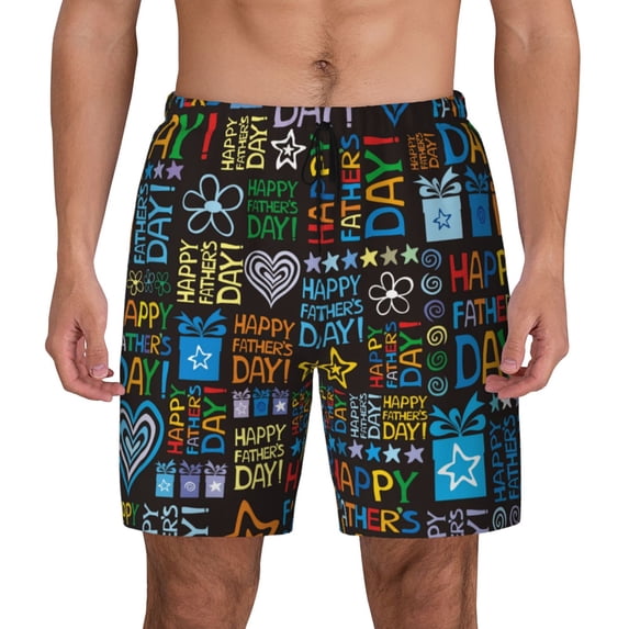 Lsque Mens Swim Trunks Happy Father Day Pattern - Bathing Suit Compression Liner - Beach Swim Shorts Swimwear - (S-3XL) - Stretch Quick Dry -XX-Large