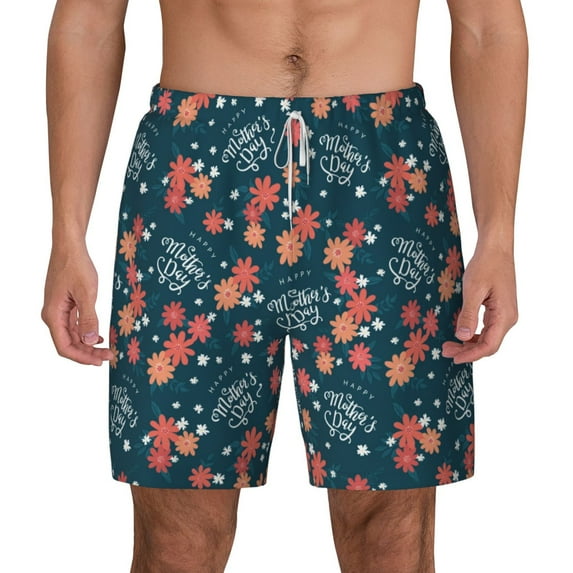 Lsque Mens Swim Trunks Happy Mother's Day Pattern - Bathing Suit Compression Liner - Beach Swim Shorts Swimwear - (S-3XL) - Stretch Quick Dry -Large