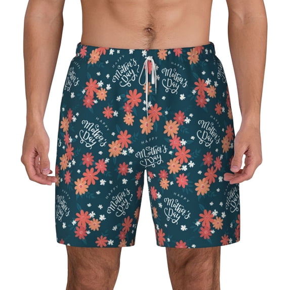 Lsque Mens Swim Trunks Happy Mother's Day Pattern - Bathing Suit Compression Liner - Beach Swim Shorts Swimwear - (S-3XL) - Stretch Quick Dry -Medium