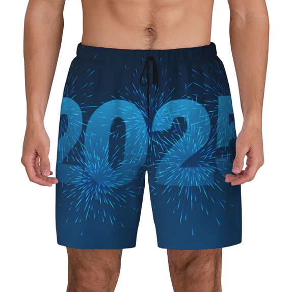 Lsque Mens Swim Trunks Happy New Year 2025 A Pattern - Bathing Suit Compression Liner - Beach Swim Shorts Swimwear - (S-3XL) - Stretch Quick Dry -XX-Large