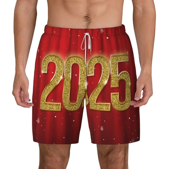 Lsque Mens Swim Trunks Happy New Year 2025 F Pattern - Bathing Suit Compression Liner - Beach Swim Shorts Swimwear - (S-3XL) - Stretch Quick Dry -Small