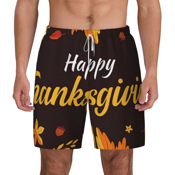 Lsque Mens Swim Trunks Happy Thanksgiving 1 Pattern - Bathing Suit Compression Liner - Beach Swim Shorts Swimwear - (S-3XL) - Stretch Quick Dry -Large
