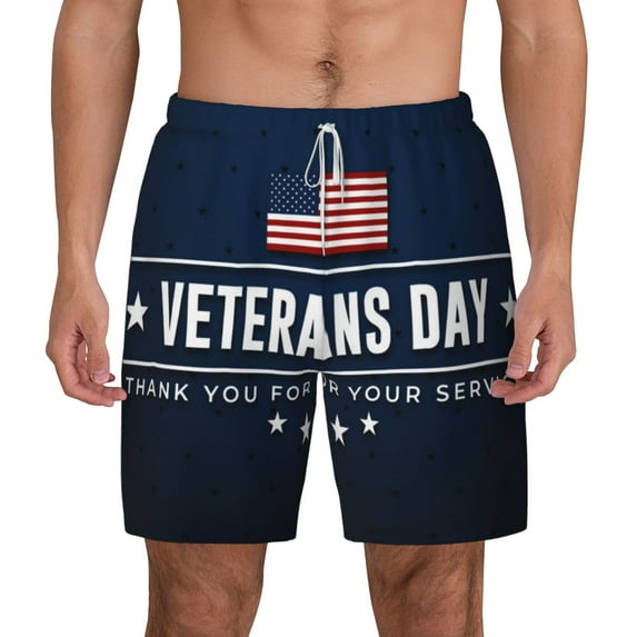 Lsque Mens Swim Trunks Happy Veterans Day Pattern - Bathing Suit Compression Liner - Beach Swim Shorts Swimwear - (S-3XL) - Stretch Quick Dry -XX-Large