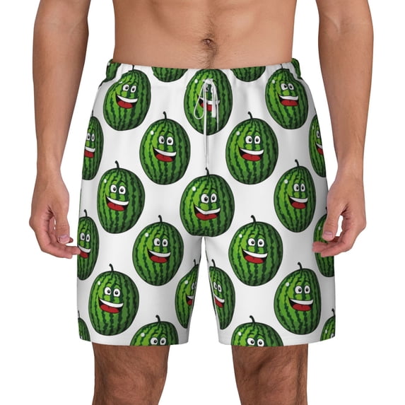 Lsque Mens Swim Trunks Happy Watermelon Pattern - Bathing Suit Compression Liner - Beach Swim Shorts Swimwear - (S-3XL) - Stretch Quick Dry -X-Large