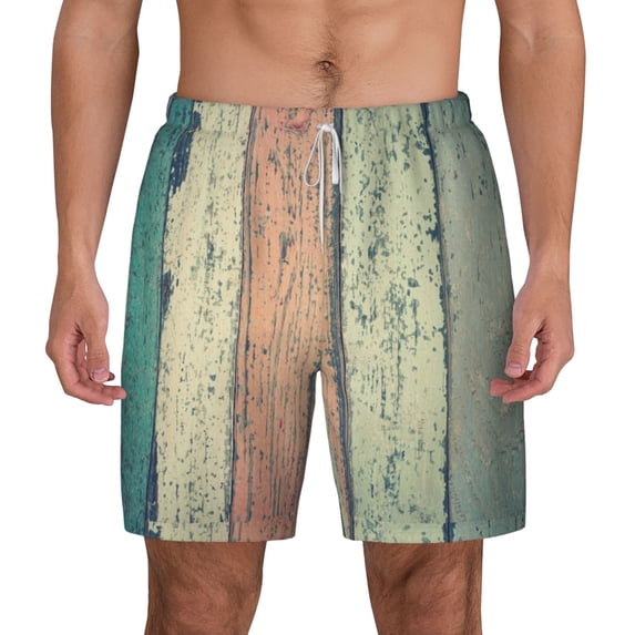 Lsque Mens Swim Trunks Hardwood Pattern - Bathing Suit Compression Liner - Beach Swim Shorts Swimwear - (S-3XL) - Stretch Quick Dry -Large