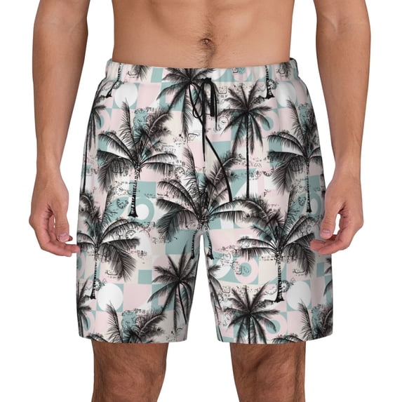 Lsque Mens Swim Trunks Hawaii Palms Pattern - Bathing Suit Compression Liner - Beach Swim Shorts Swimwear - (S-3XL) - Stretch Quick Dry -Medium
