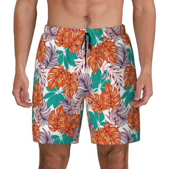 Lsque Mens Swim Trunks Hawaiian Style Pattern - Bathing Suit Compression Liner - Beach Swim Shorts Swimwear - (S-3XL) - Stretch Quick Dry -Medium