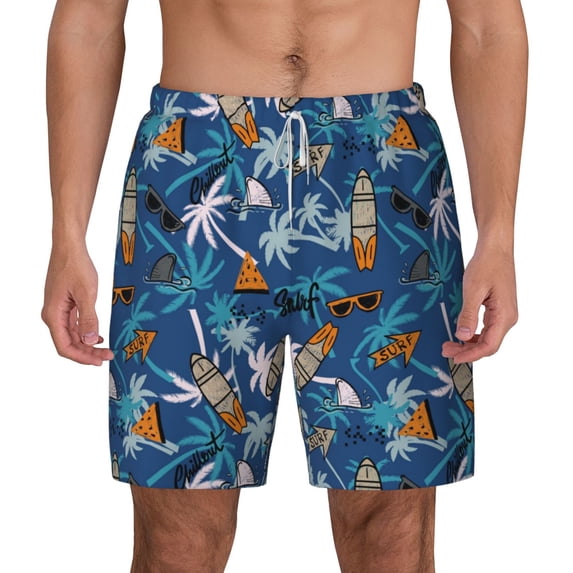 Lsque Mens Swim Trunks Hawaiian Style Pattern - Bathing Suit Compression Liner - Beach Swim Shorts Swimwear - (S-3XL) - Stretch Quick Dry -Medium
