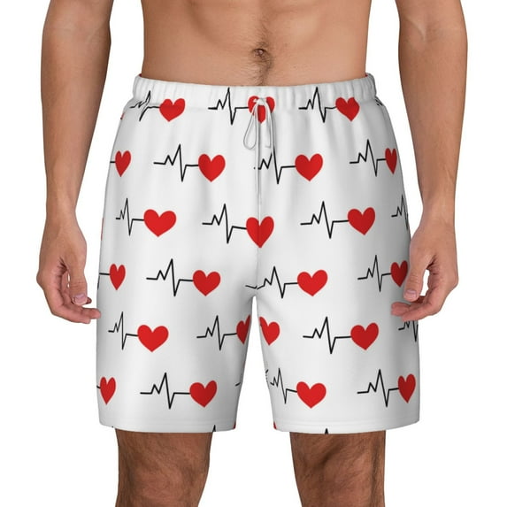 Lsque Mens Swim Trunks Heartbeat Symbol Pattern - Bathing Suit Compression Liner - Beach Swim Shorts Swimwear - (S-3XL) - Stretch Quick Dry -X-Large