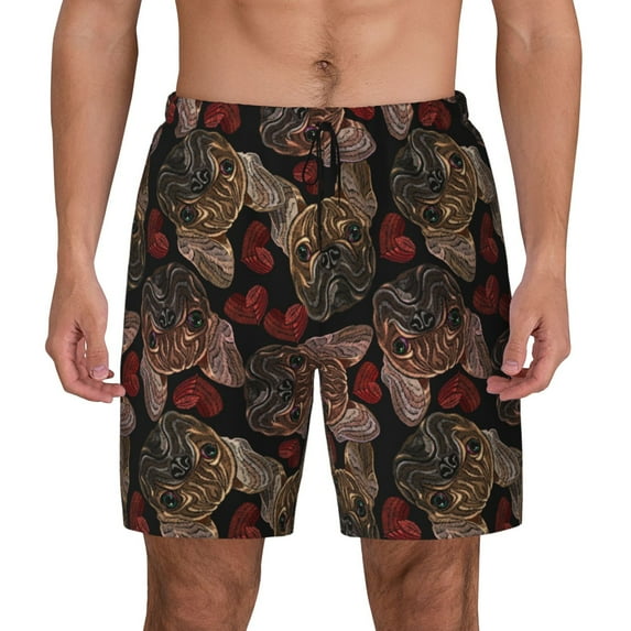 Lsque Mens Swim Trunks Hearts and French Bulldog Pattern - Bathing Suit Compression Liner - Beach Swim Shorts Swimwear - (S-3XL) - Stretch Quick Dry -X-Large