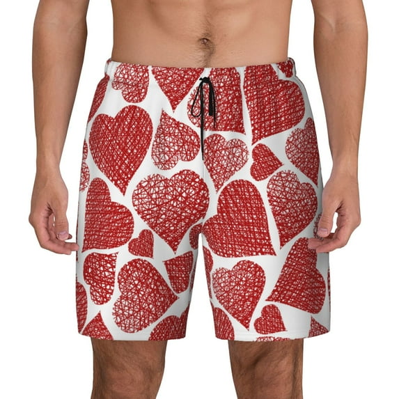Lsque Mens Swim Trunks Hearts Pattern - Bathing Suit Compression Liner - Beach Swim Shorts Swimwear - (S-3XL) - Stretch Quick Dry -Large