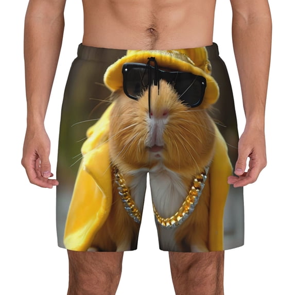 Lsque Mens Swim Trunks Heavy Metal Style Guinea Pig Pattern - Bathing Suit Compression Liner - Beach Swim Shorts Swimwear - (S-3XL) - Stretch Quick Dry -3X-Large