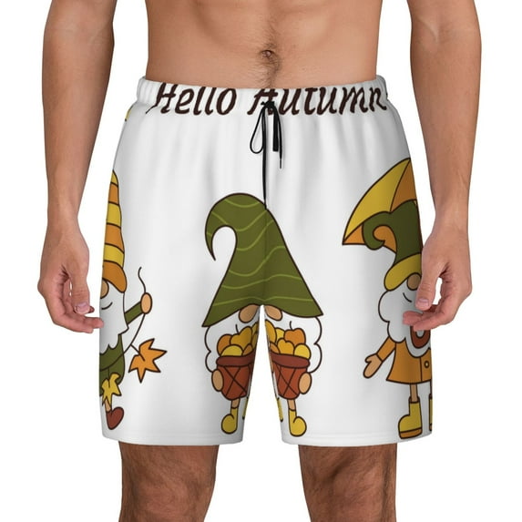 Lsque Mens Swim Trunks Hello Autumn Pattern - Bathing Suit Compression Liner - Beach Swim Shorts Swimwear - (S-3XL) - Stretch Quick Dry -XX-Large