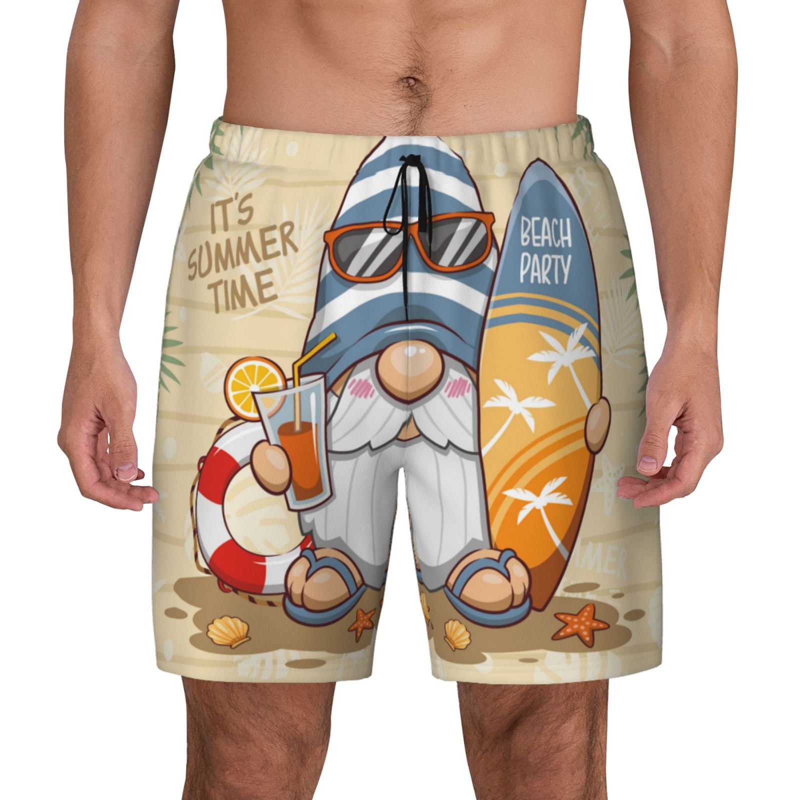 Lsque Mens Swim Trunks Hello Summer Cute Gnome Pattern