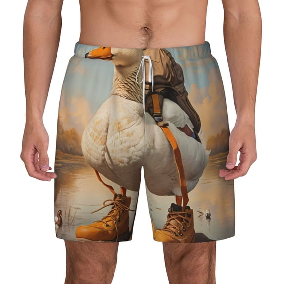 Lsque Mens Swim Trunks Hiking Duck Pattern - Bathing Suit Compression Liner - Beach Swim Shorts Swimwear - (S-3XL) - Stretch Quick Dry -Medium